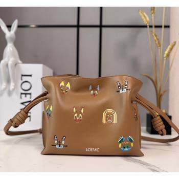 Louis Wain x Loewe Mini Flamenco Clutch in Cat Embroidered Nappa Calfskin Leather Mocha 2026 (Ys-260407058)