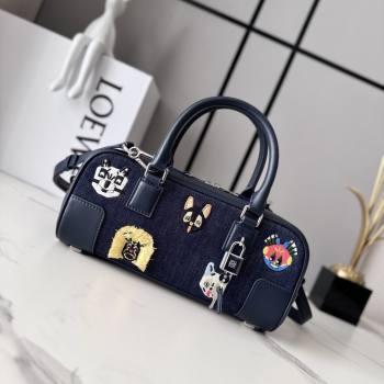 Loewe Cat Embroidered Denim Amazona 23 Cropped Bag Blue 2026 (Ys-260407066)