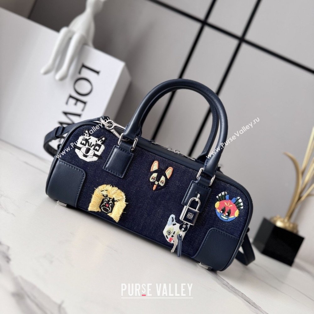 Loewe Cat Embroidered Denim Amazona 23 Cropped Bag Blue 2026 (Ys-260407066)