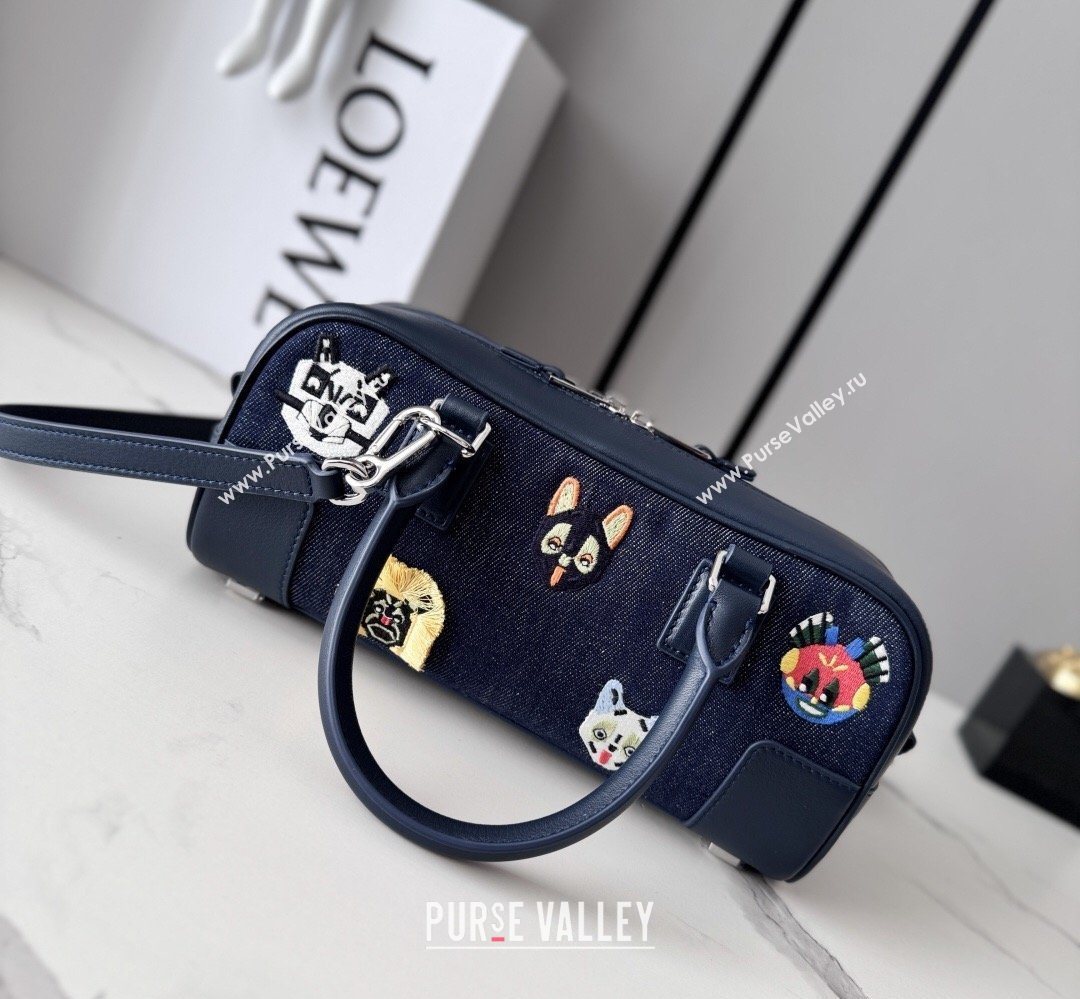 Loewe Cat Embroidered Denim Amazona 23 Cropped Bag Blue 2026 (Ys-260407066)