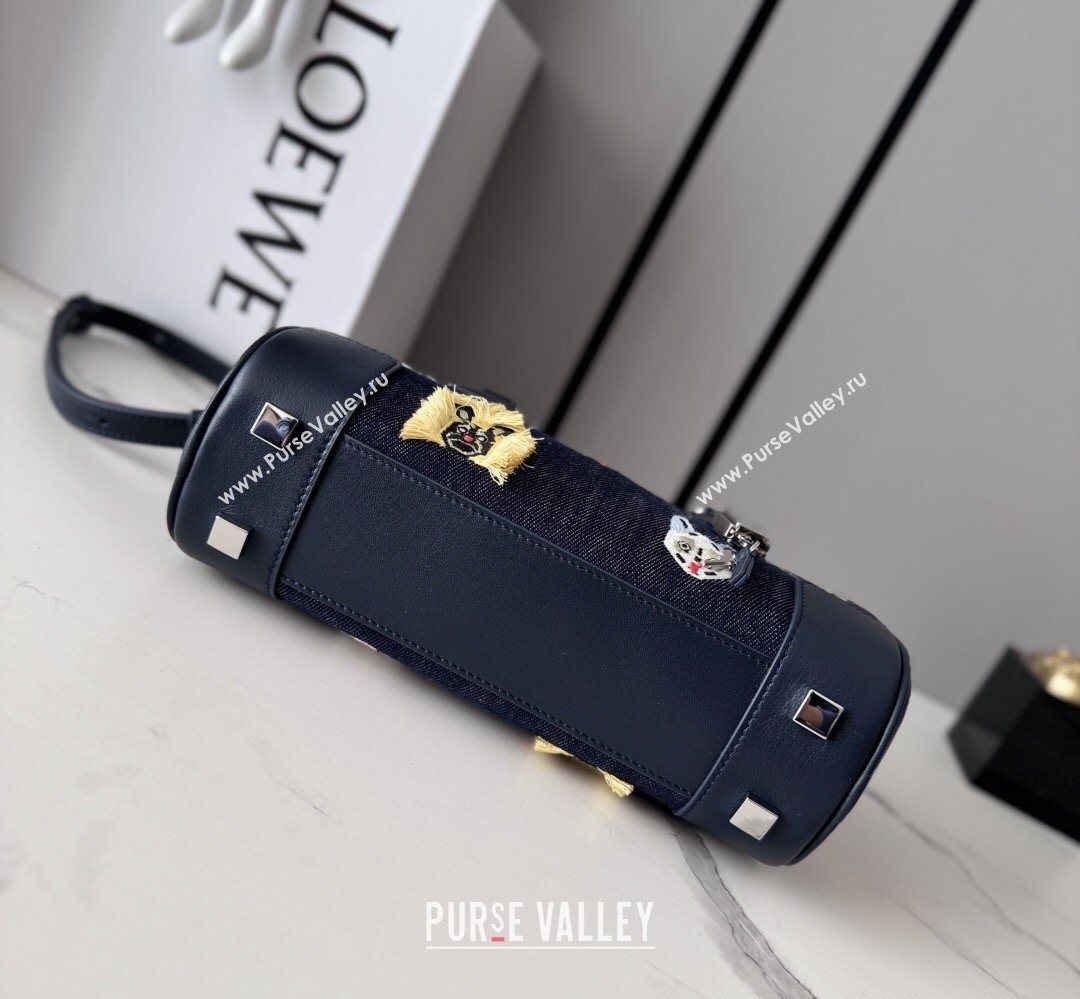 Loewe Cat Embroidered Denim Amazona 23 Cropped Bag Blue 2026 (Ys-260407066)