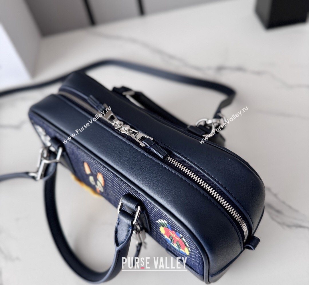 Loewe Cat Embroidered Denim Amazona 23 Cropped Bag Blue 2026 (Ys-260407066)