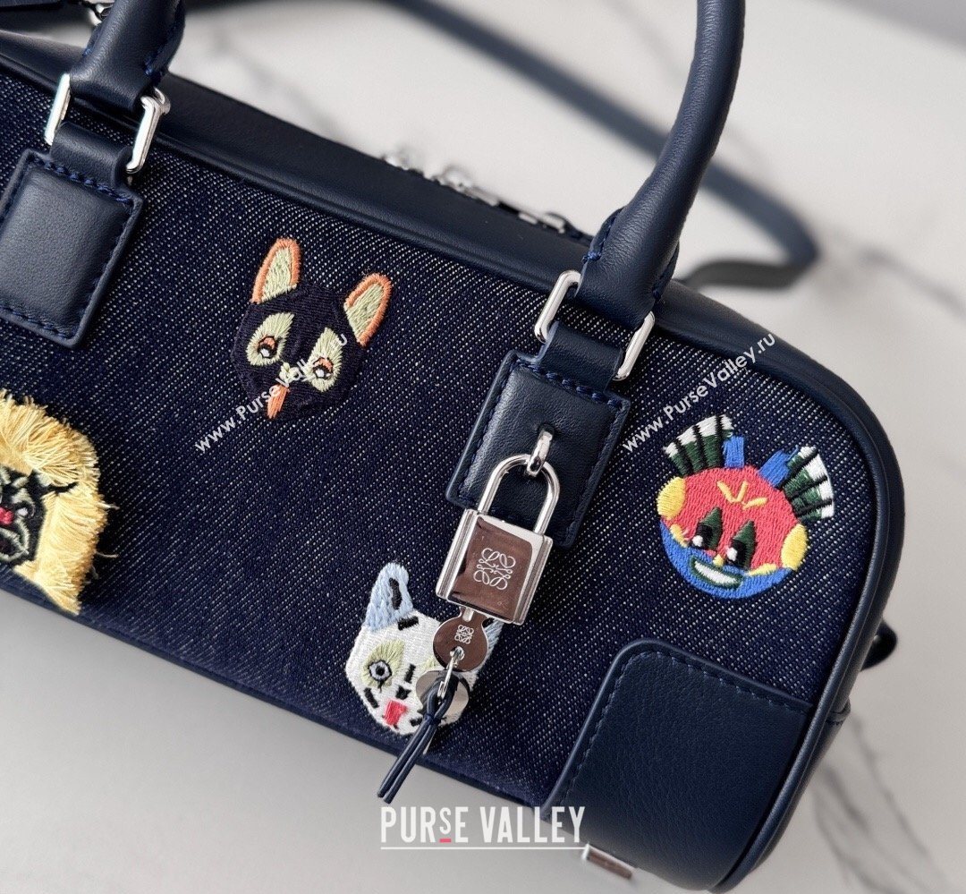 Loewe Cat Embroidered Denim Amazona 23 Cropped Bag Blue 2026 (Ys-260407066)