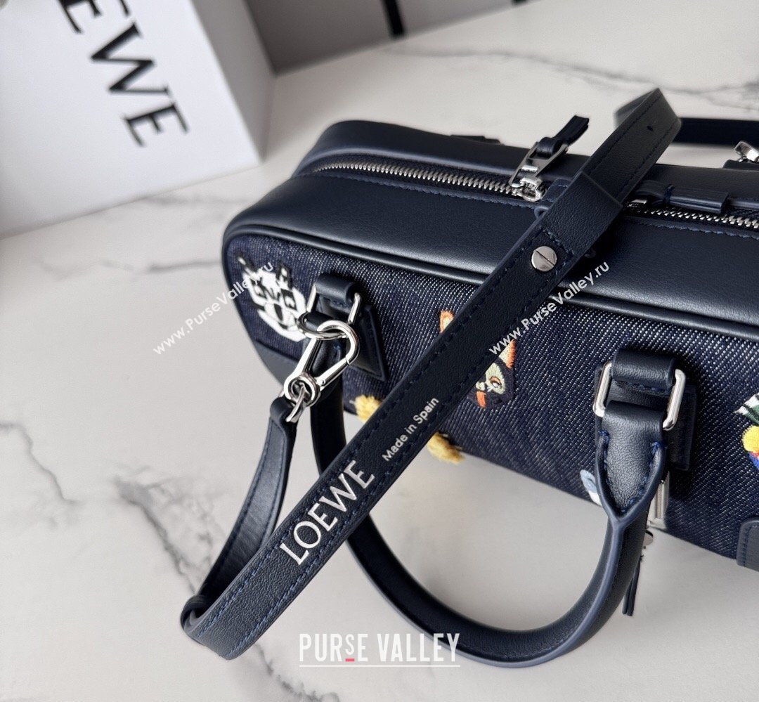 Loewe Cat Embroidered Denim Amazona 23 Cropped Bag Blue 2026 (Ys-260407066)