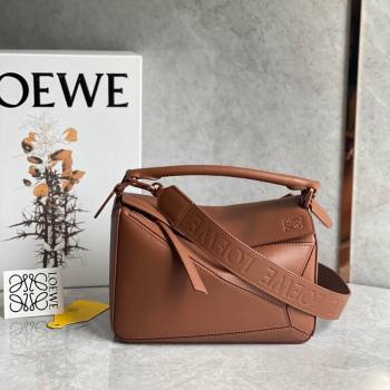 Loewe Small Puzzle bag in Satin Calfskin with Wide Leather Strap Caramel Brown 2024 (Ys-240202075)