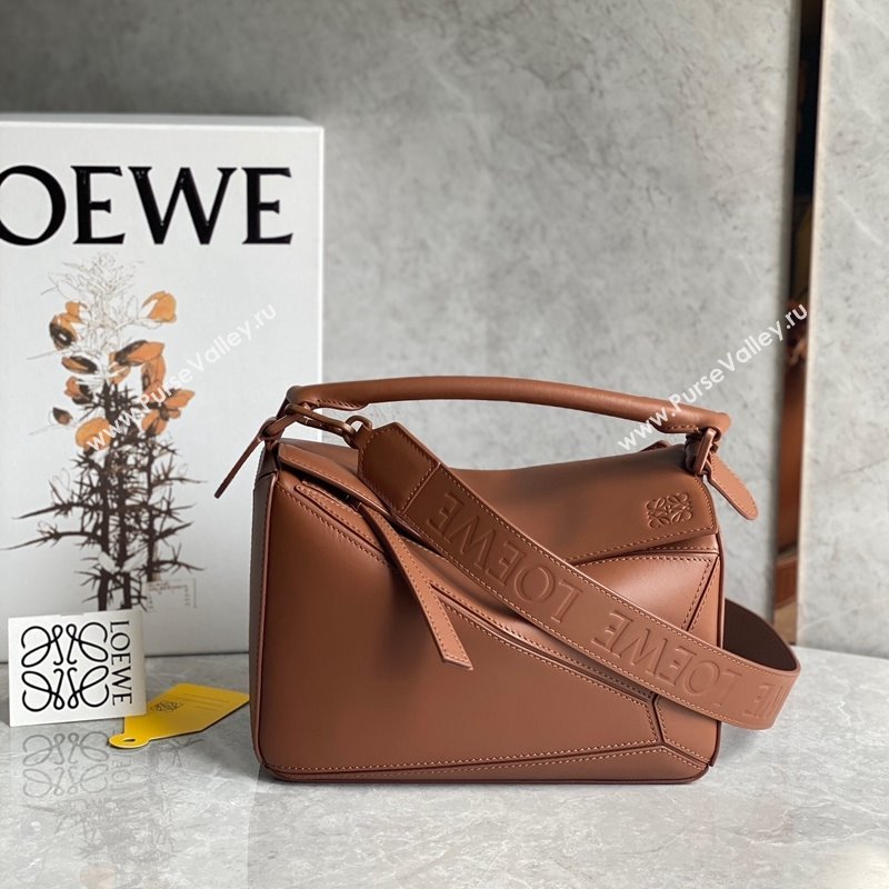 Loewe Small Puzzle bag in Satin Calfskin with Wide Leather Strap Caramel Brown 2024 (Ys-240202075)