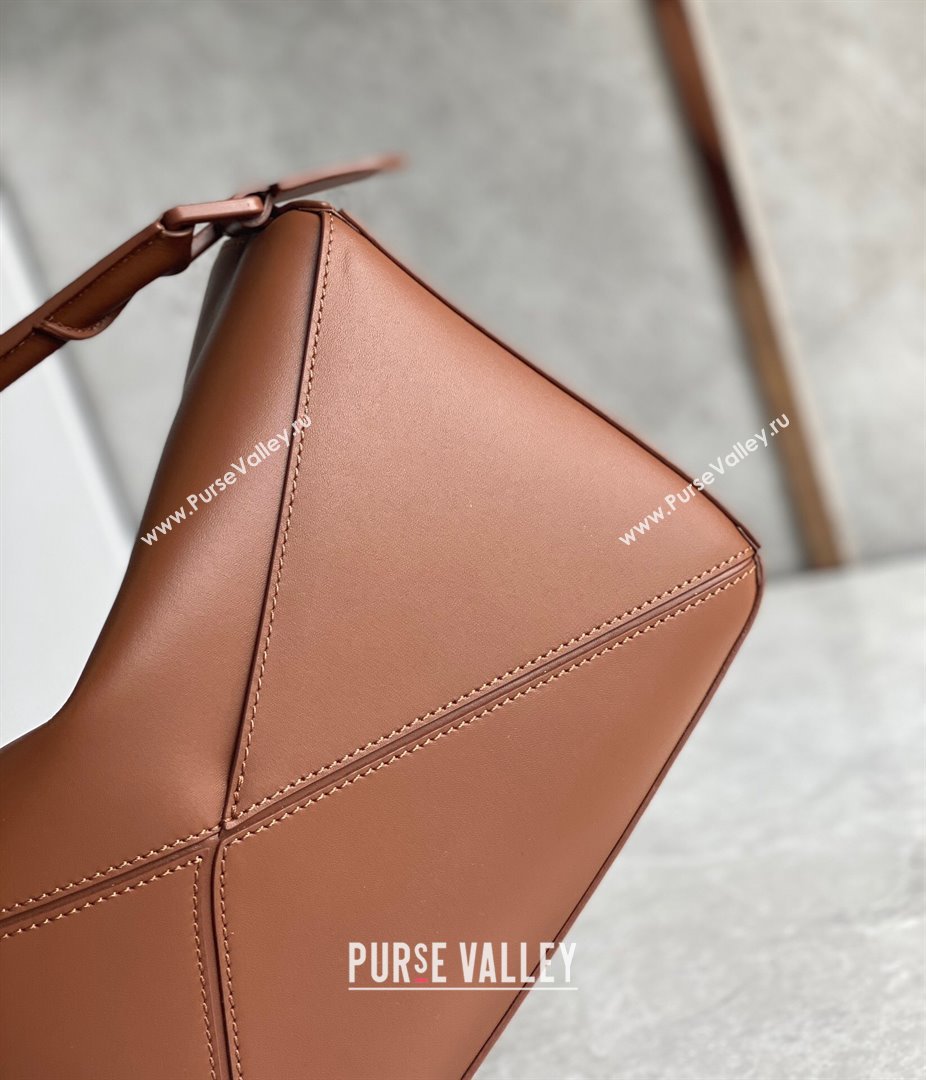 Loewe Small Puzzle bag in Satin Calfskin with Wide Leather Strap Caramel Brown 2024 (Ys-240202075)