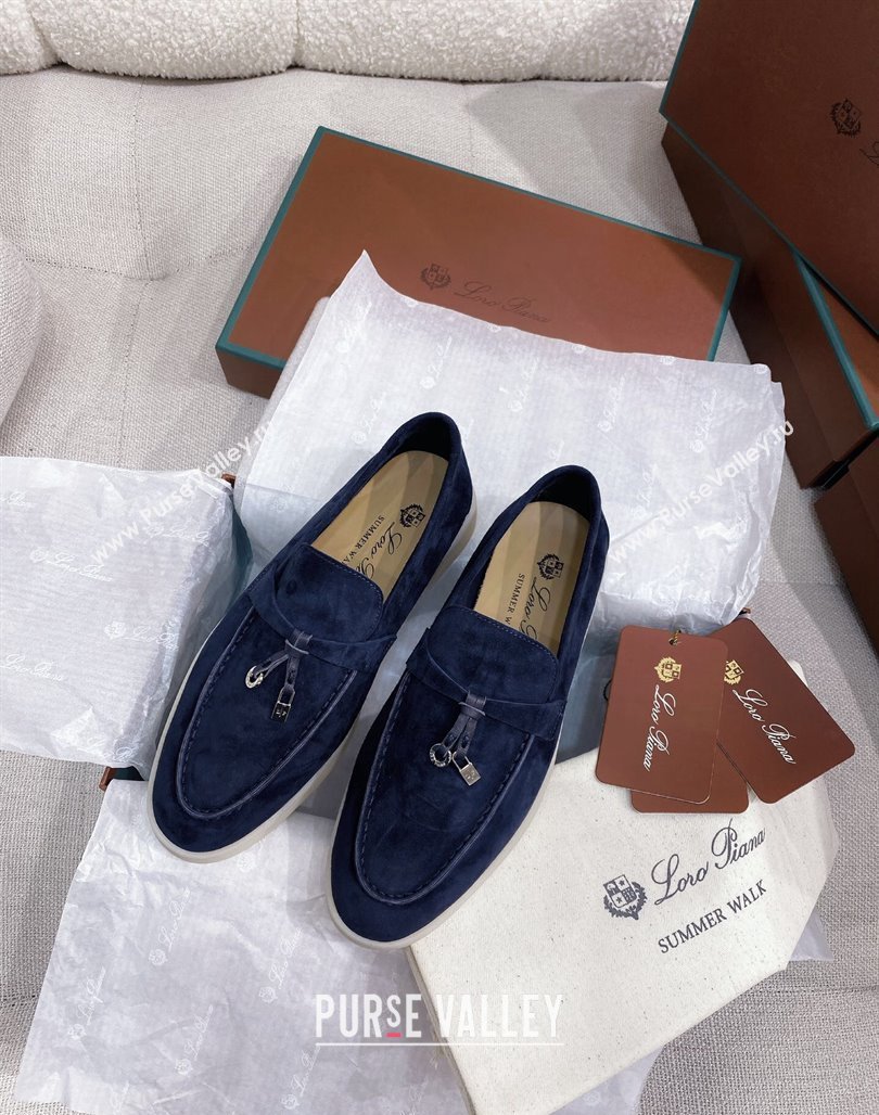 Loro Piana Suede Flat Loafers Blue 2024 050703 (KL-240507112)