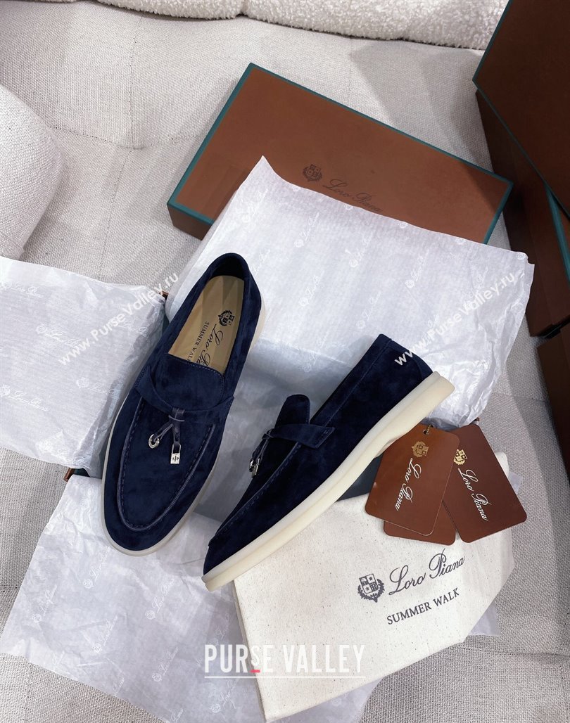 Loro Piana Suede Flat Loafers Blue 2024 050703 (KL-240507112)