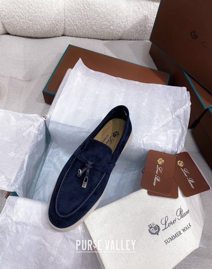 Loro Piana Suede Flat Loafers Blue 2024 050703 (KL-240507112)