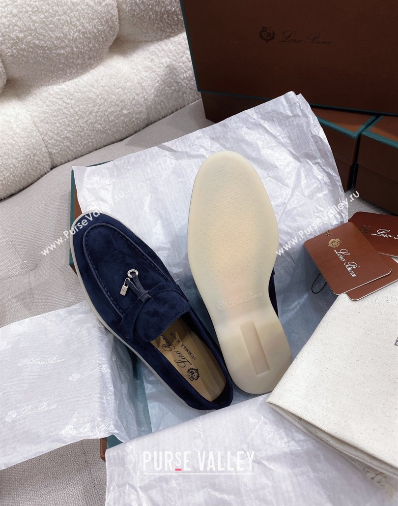 Loro Piana Suede Flat Loafers Blue 2024 050703 (KL-240507112)