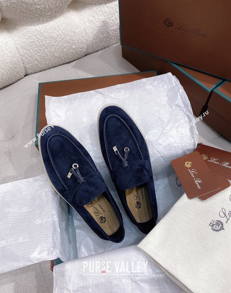 Loro Piana Suede Flat Loafers Blue 2024 050703 (KL-240507112)