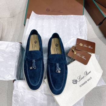 Loro Piana Suede Flat Loafers Blue 2024 050704 (KL-240507113)