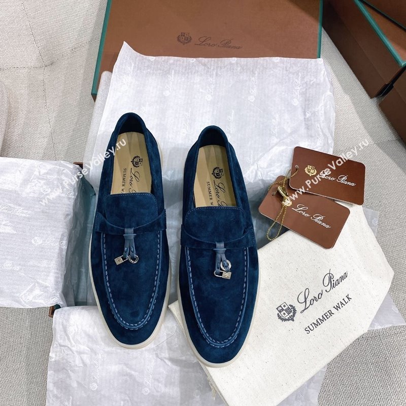 Loro Piana Suede Flat Loafers Blue 2024 050704 (KL-240507113)