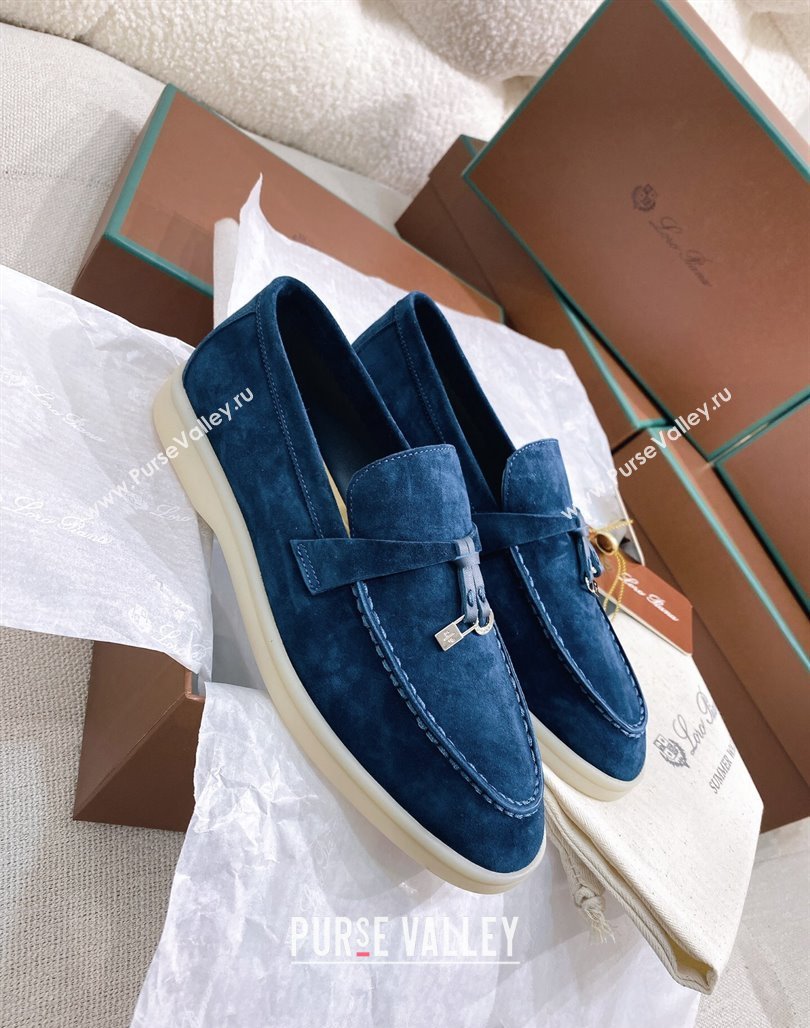 Loro Piana Suede Flat Loafers Blue 2024 050704 (KL-240507113)