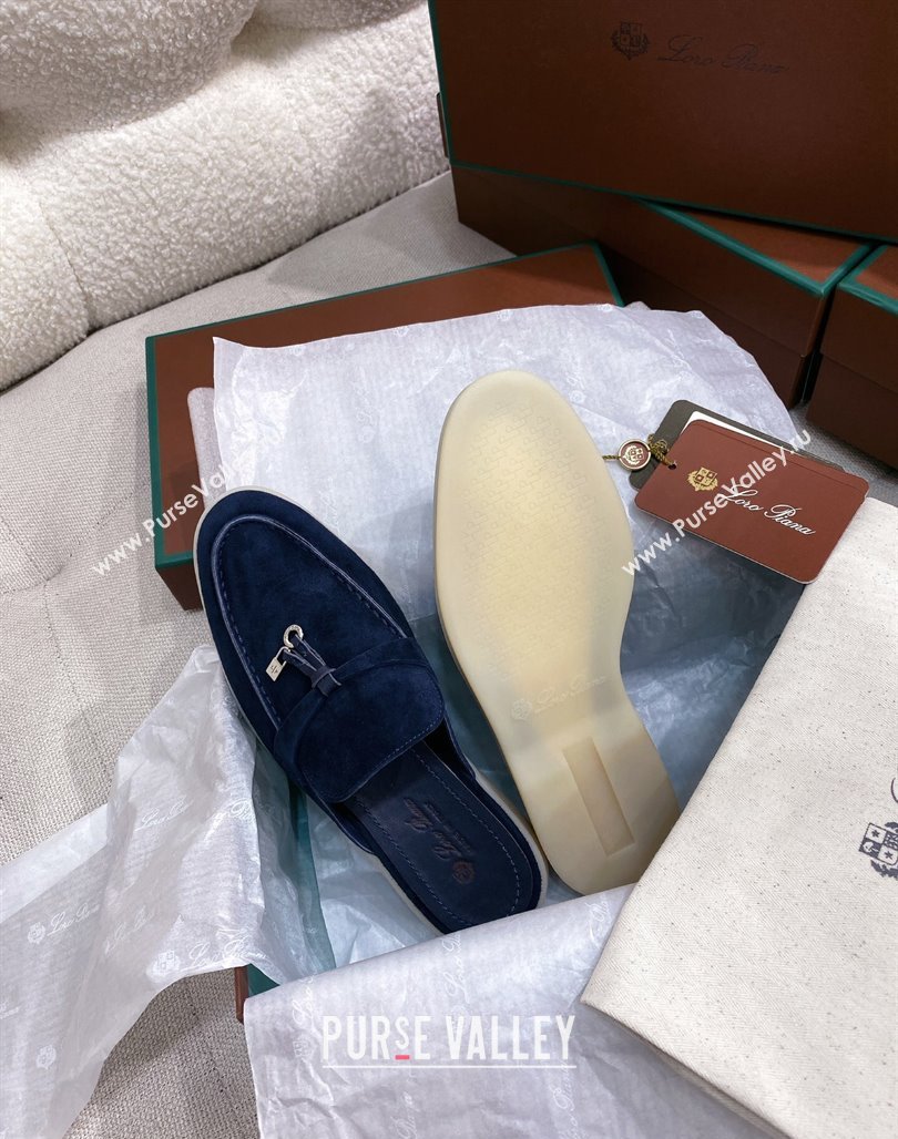 Loro Piana Suede Flat Mules Blue 2024 050703 (KL-240507091)