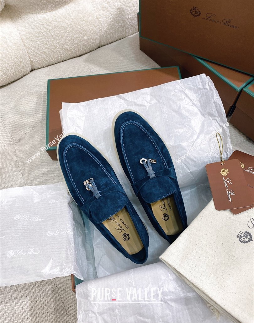 Loro Piana Suede Flat Loafers Blue 2024 050704 (KL-240507113)