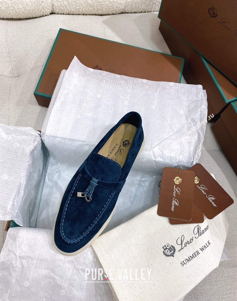 Loro Piana Suede Flat Loafers Blue 2024 050704 (KL-240507113)