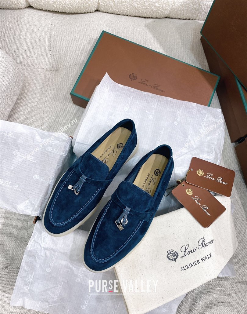 Loro Piana Suede Flat Loafers Blue 2024 050704 (KL-240507113)