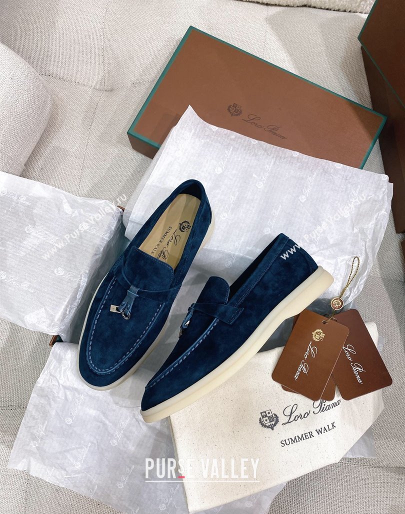 Loro Piana Suede Flat Loafers Blue 2024 050704 (KL-240507113)