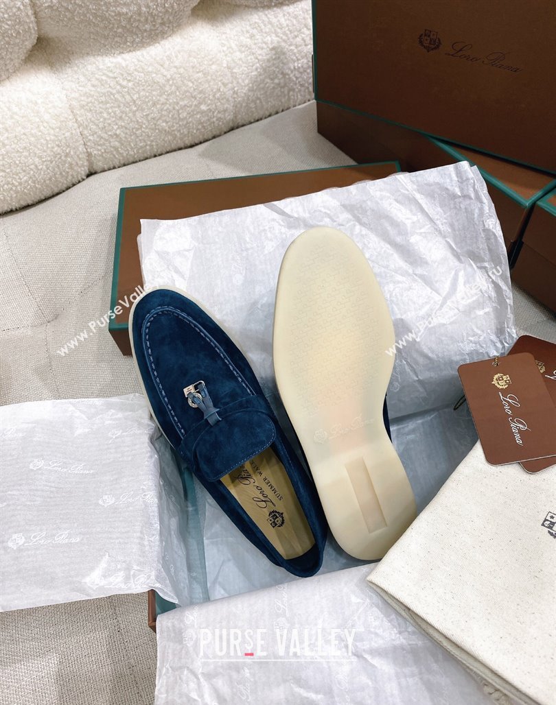 Loro Piana Suede Flat Loafers Blue 2024 050704 (KL-240507113)