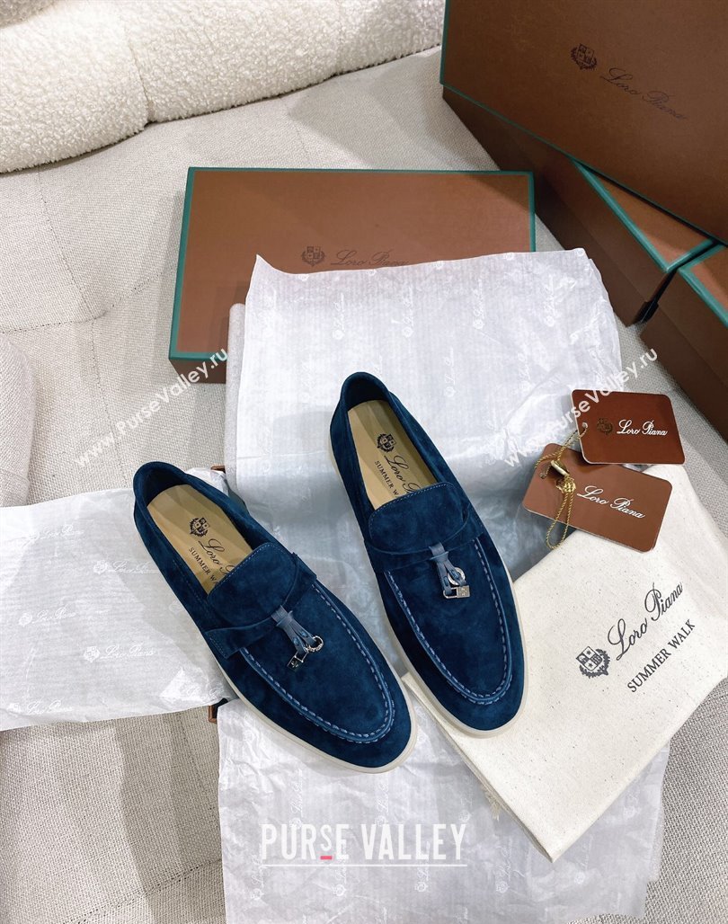 Loro Piana Suede Flat Loafers Blue 2024 050704 (KL-240507113)