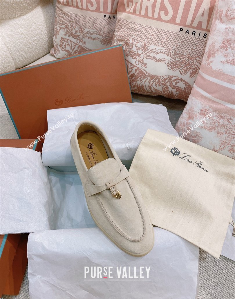 Loro Piana Suede Flat Loafers Pale Beige 2024 0507 (KL-240507116)