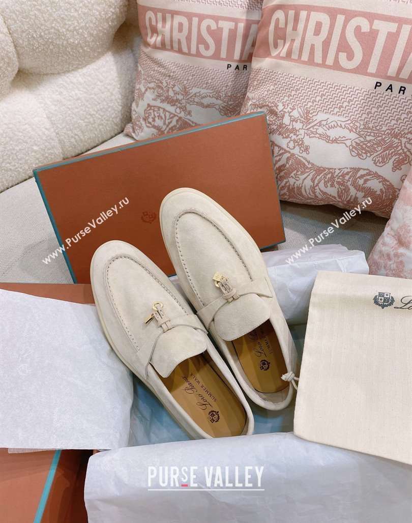 Loro Piana Suede Flat Loafers Pale Beige 2024 0507 (KL-240507116)