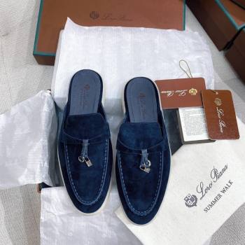 Loro Piana Suede Flat Mules Blue 2024 050704 (KL-240507092)