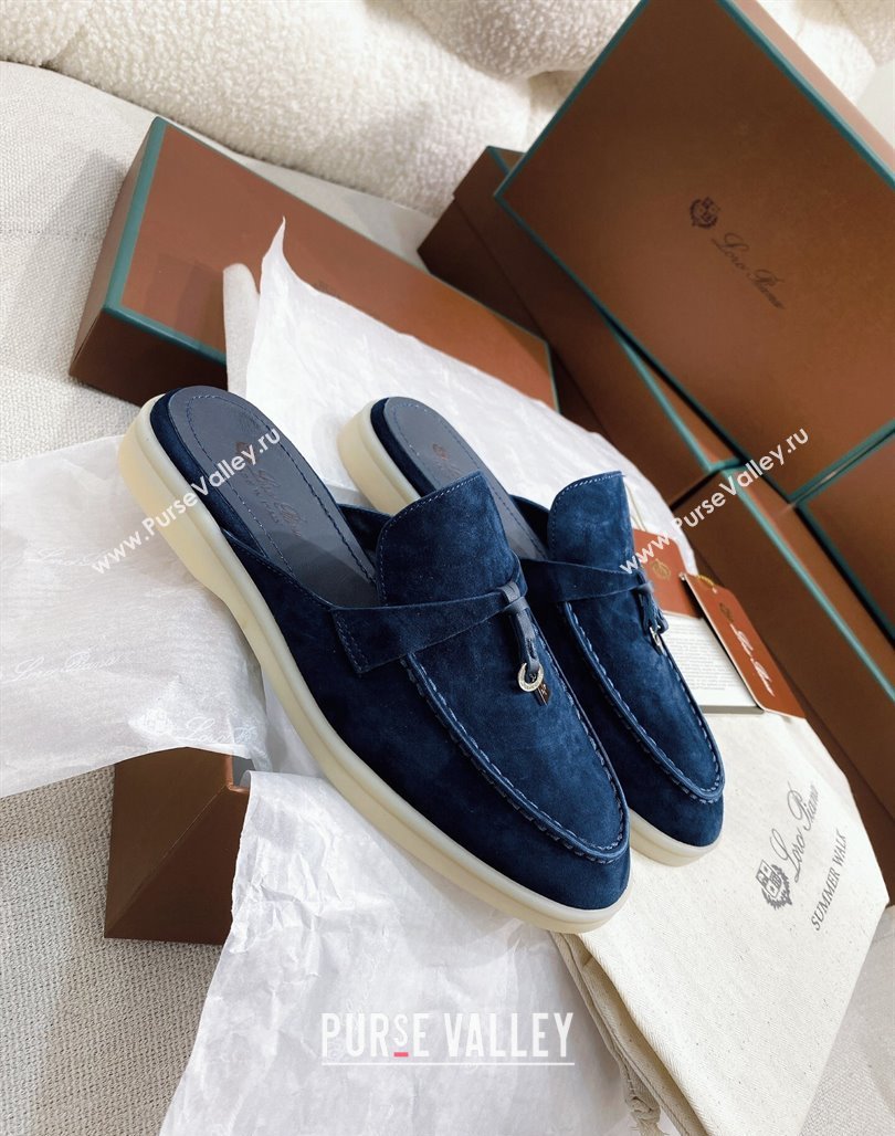 Loro Piana Suede Flat Mules Blue 2024 050704 (KL-240507092)