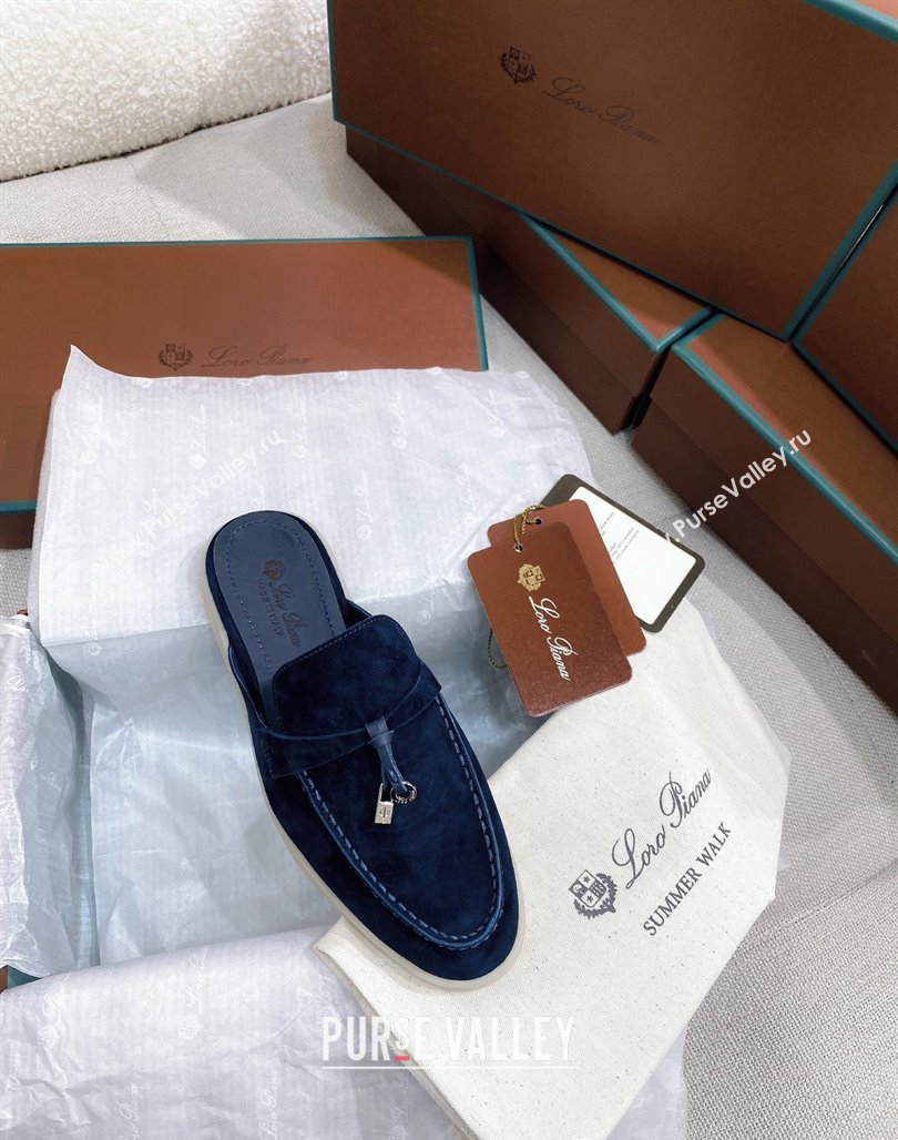 Loro Piana Suede Flat Mules Blue 2024 050704 (KL-240507092)