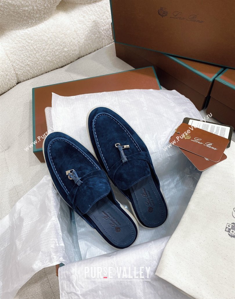 Loro Piana Suede Flat Mules Blue 2024 050704 (KL-240507092)