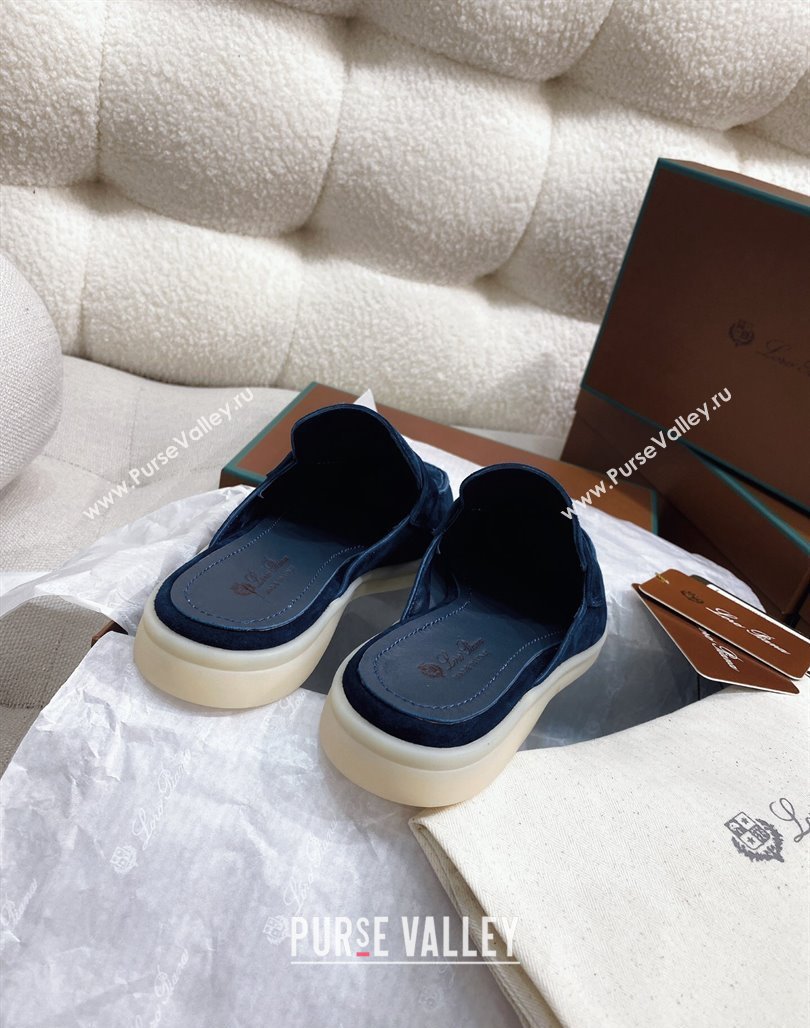 Loro Piana Suede Flat Mules Blue 2024 050704 (KL-240507092)