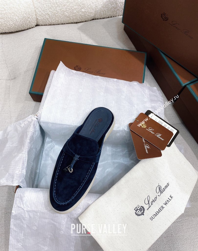 Loro Piana Suede Flat Mules Blue 2024 050704 (KL-240507092)