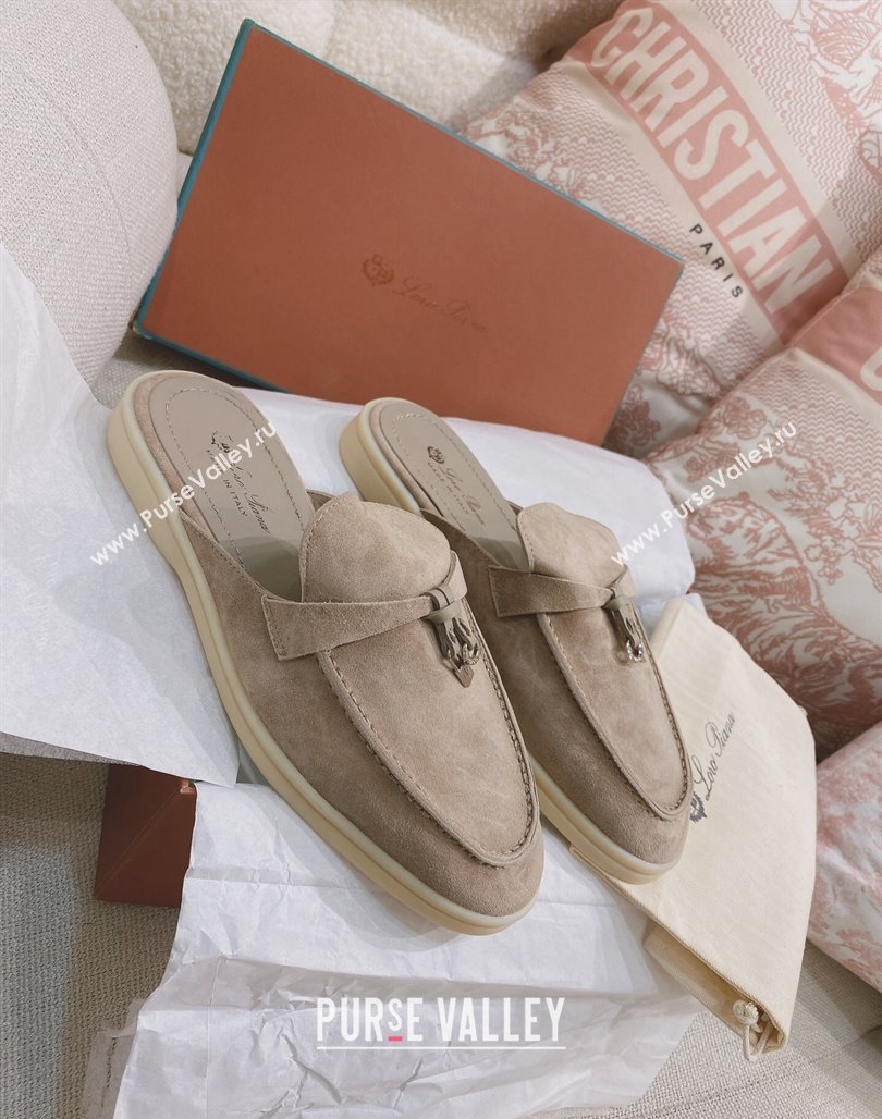 Loro Piana Suede Flat Mules Grey 2024 050706 (KL-240507096)