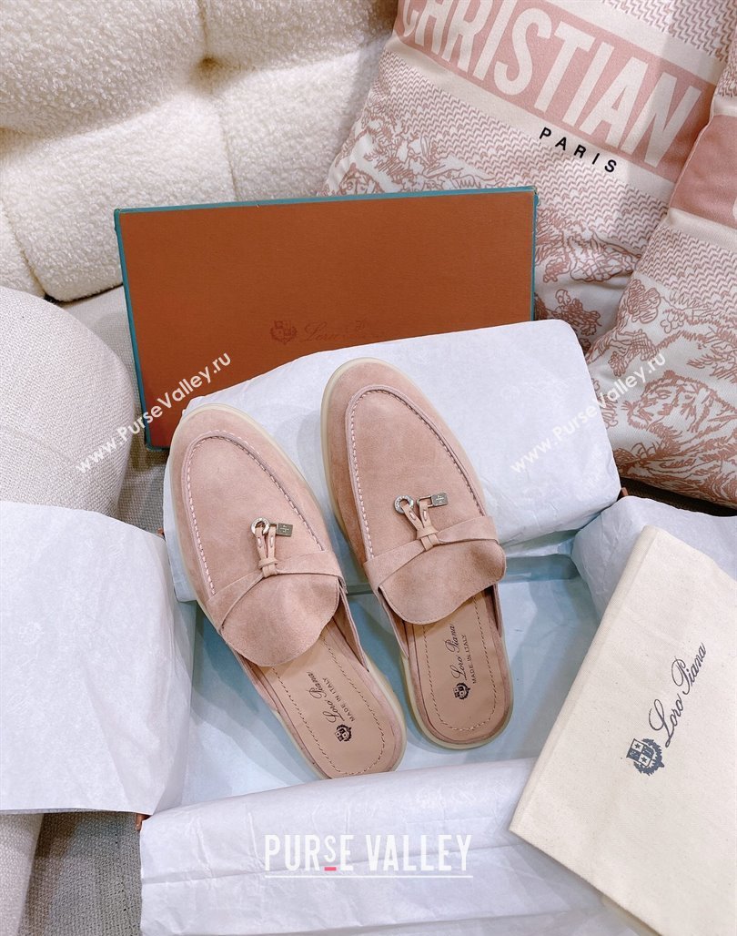 Loro Piana Suede Flat Mules Pale Pink 2024 0507 (KL-240507097)