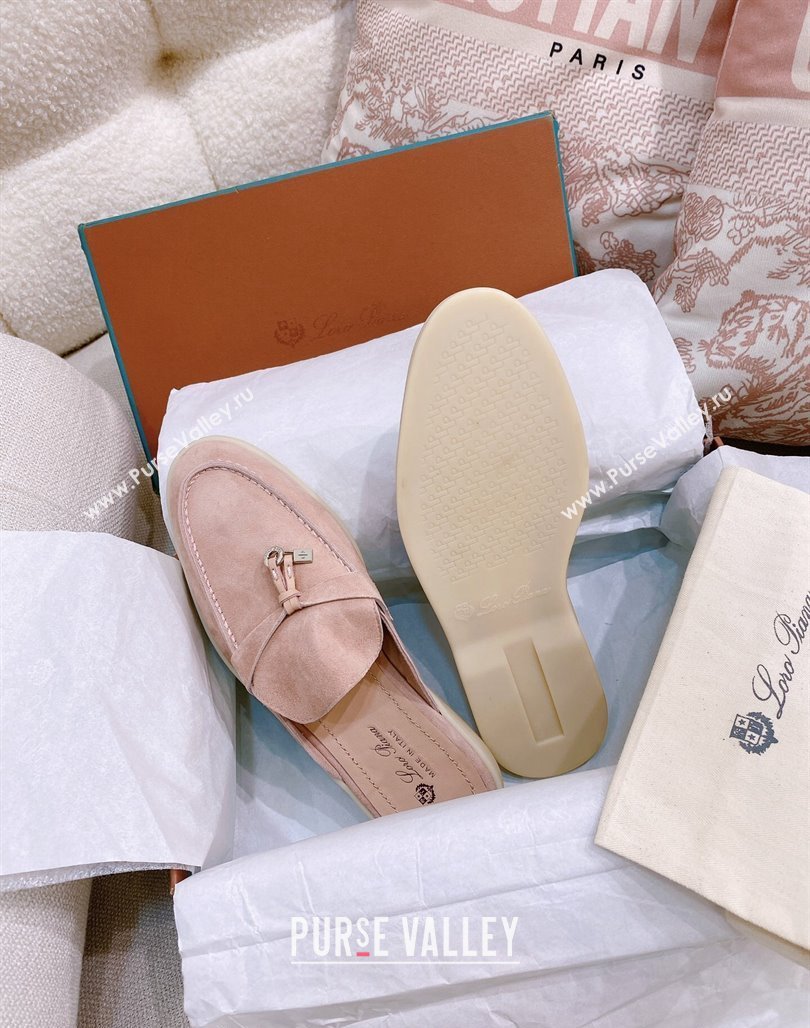 Loro Piana Suede Flat Mules Pale Pink 2024 0507 (KL-240507097)