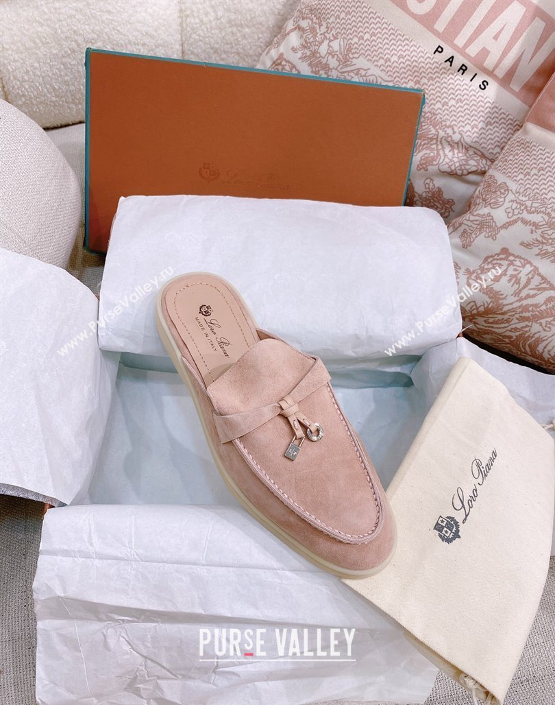 Loro Piana Suede Flat Mules Pale Pink 2024 0507 (KL-240507097)