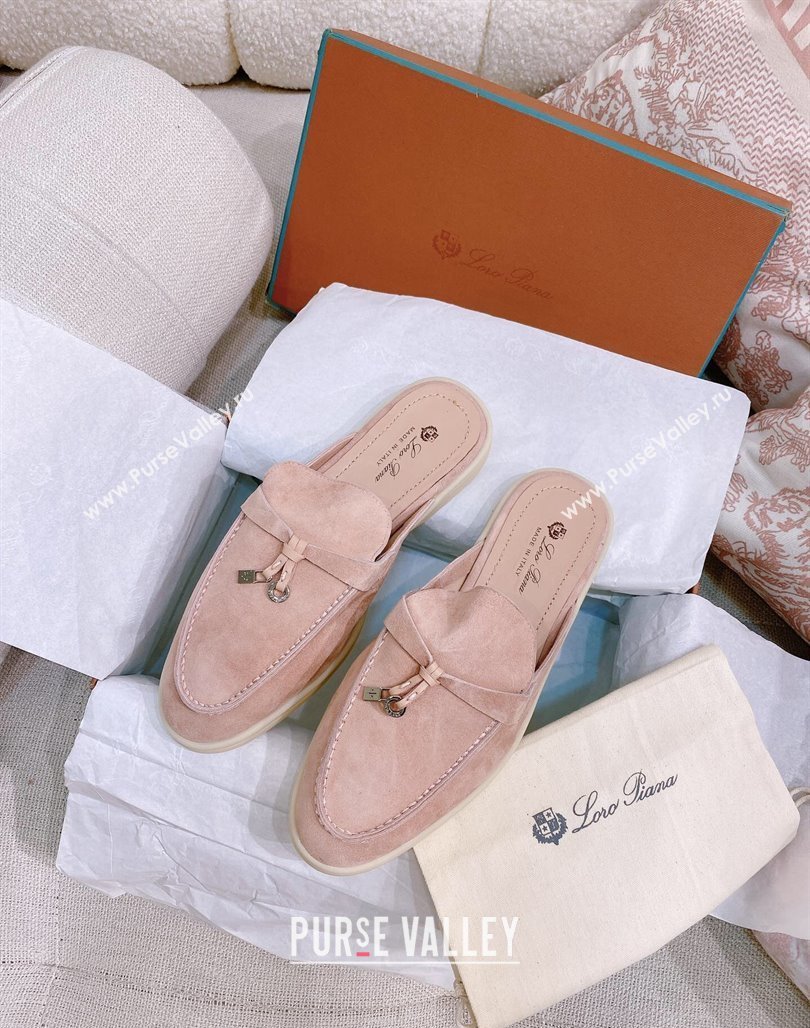 Loro Piana Suede Flat Mules Pale Pink 2024 0507 (KL-240507097)