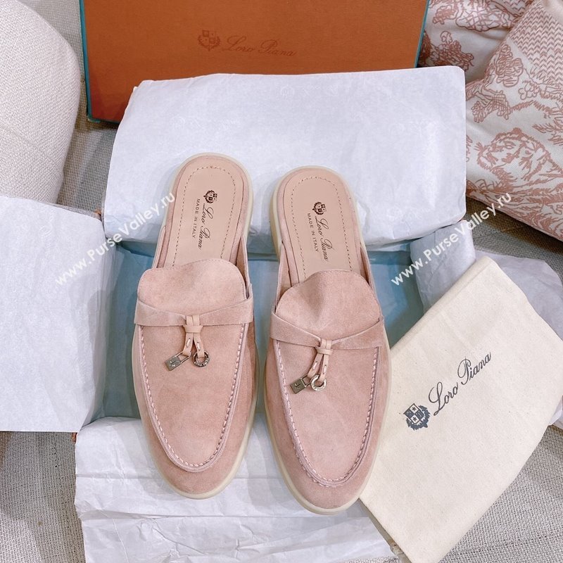 Loro Piana Suede Flat Mules Pale Pink 2024 0507 (KL-240507097)