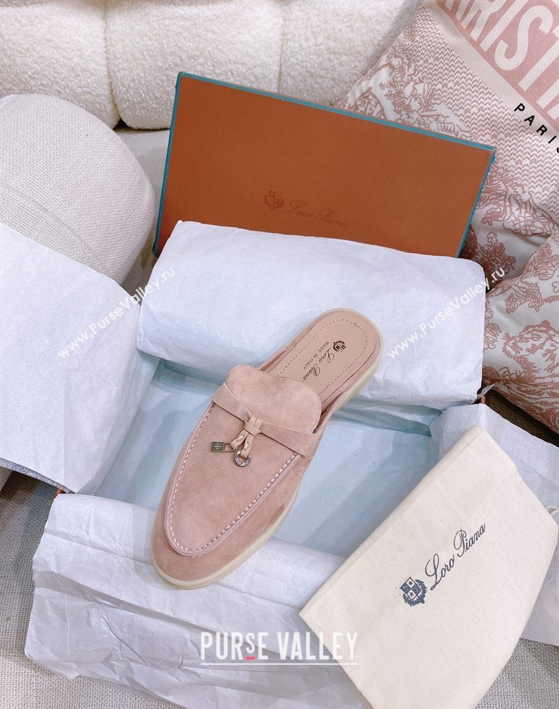 Loro Piana Suede Flat Mules Pale Pink 2024 0507 (KL-240507097)