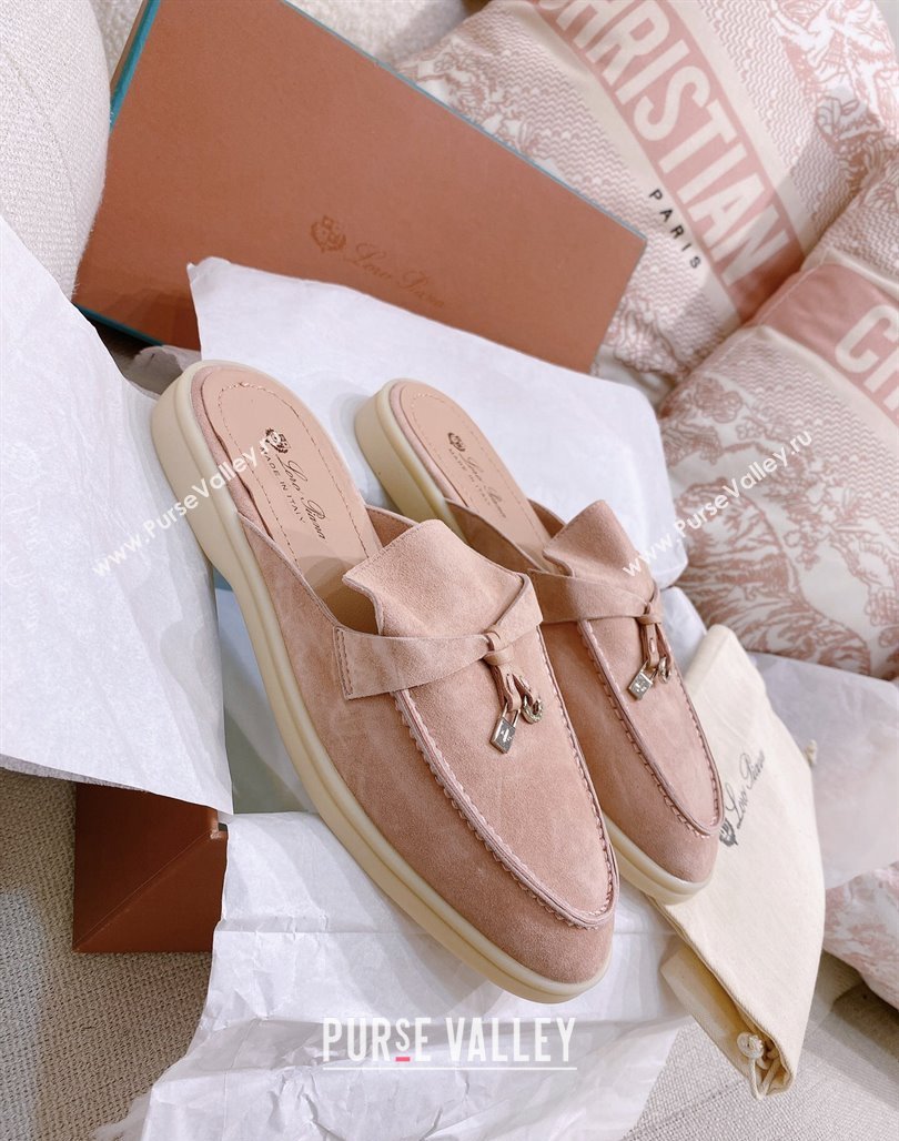 Loro Piana Suede Flat Mules Pale Pink 2024 0507 (KL-240507097)