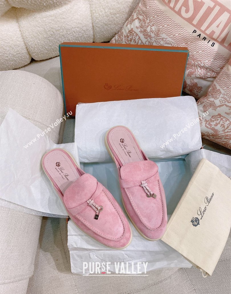 Loro Piana Suede Flat Mules Light Pink 2024 0507 (KL-240507098)