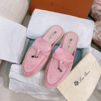 Loro Piana Suede Flat Mules Light Pink 2024 0507 (KL-240507098)