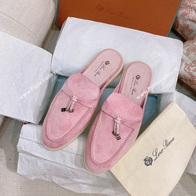 Loro Piana Suede Flat Mules Light Pink 2024 0507 (KL-240507098)