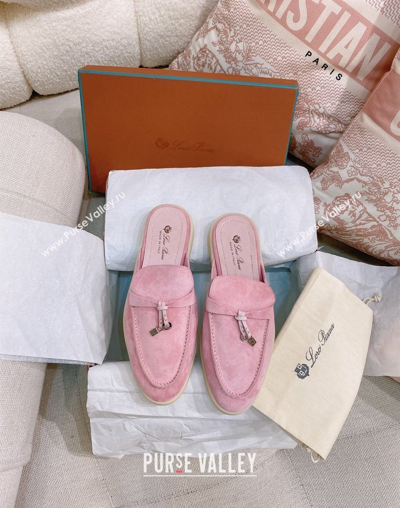 Loro Piana Suede Flat Mules Light Pink 2024 0507 (KL-240507098)