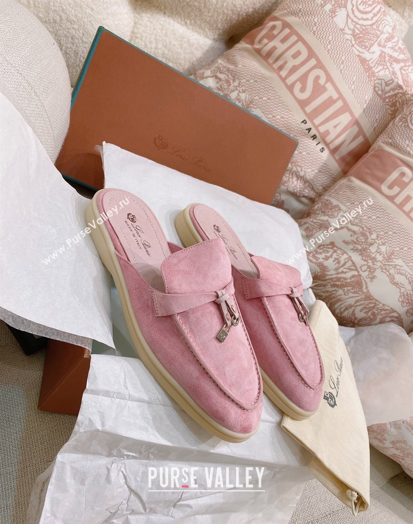 Loro Piana Suede Flat Mules Light Pink 2024 0507 (KL-240507098)