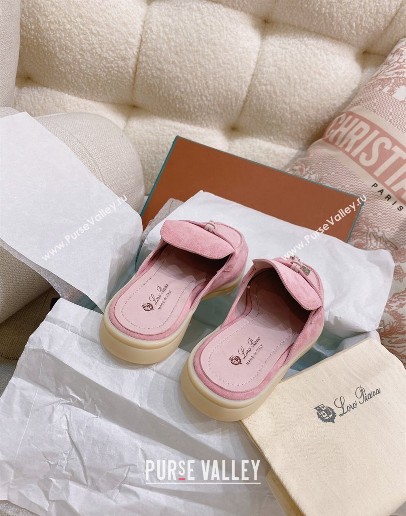 Loro Piana Suede Flat Mules Light Pink 2024 0507 (KL-240507098)