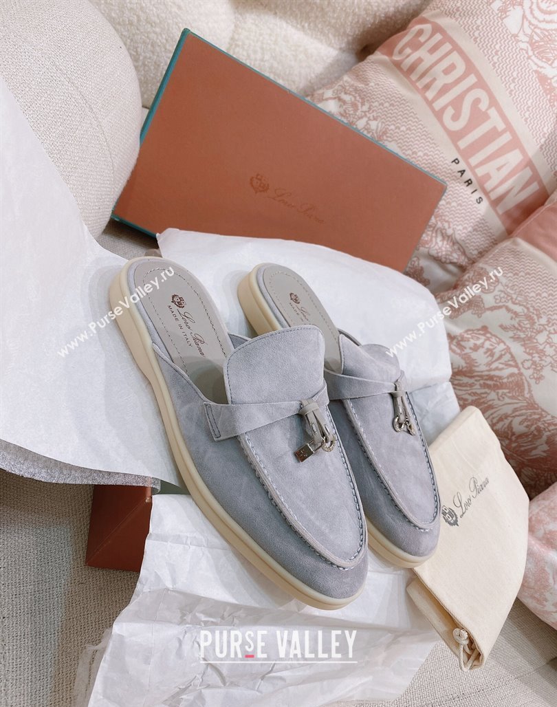 Loro Piana Suede Flat Mules Light Grey 2024 0507 (KL-240507099)