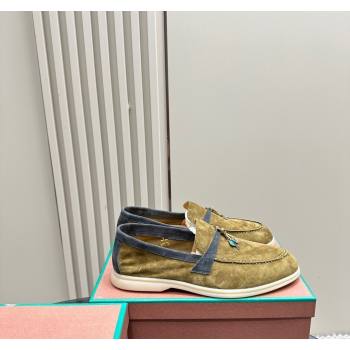 Loro Piana Bicolor Suede Loafers Olive Green/Grey 2024 0606 (KL-240606081)